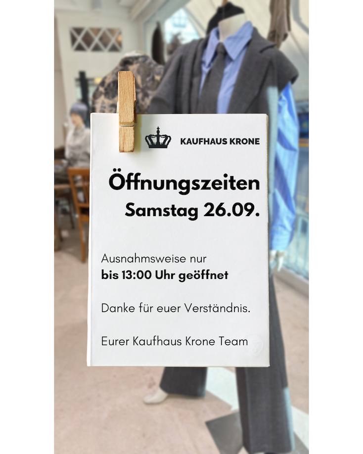 Ausnahmsweise Samstag 26.9.2026 ab 13h geschlossen