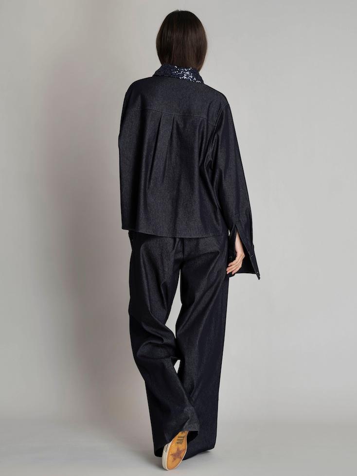 Bluse- Kevin cropped mit Pailetten - 0
