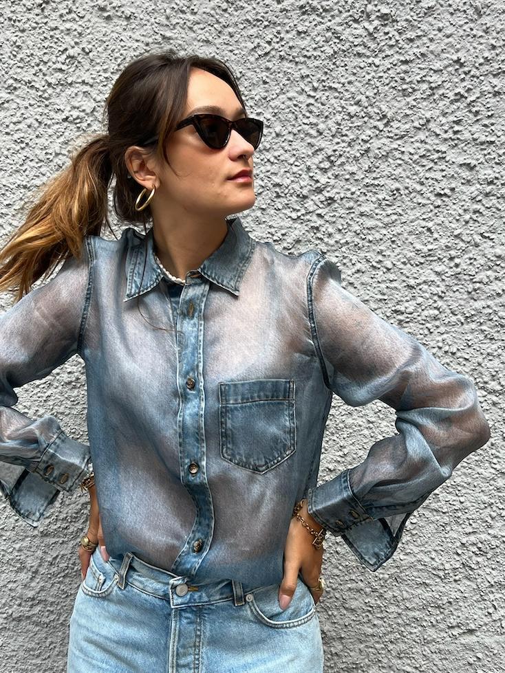 Bluse - Ronda Blue Denim Print - 0